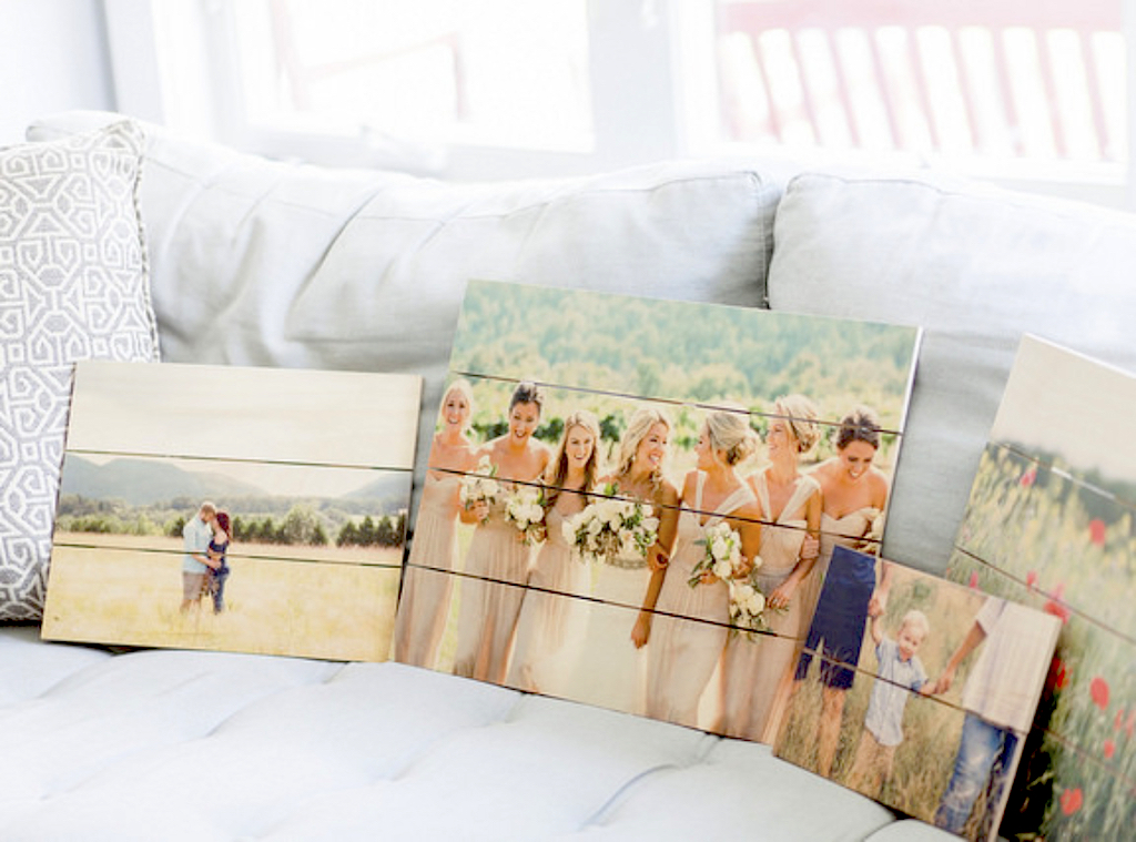 custom photo pallets displayed on couch 