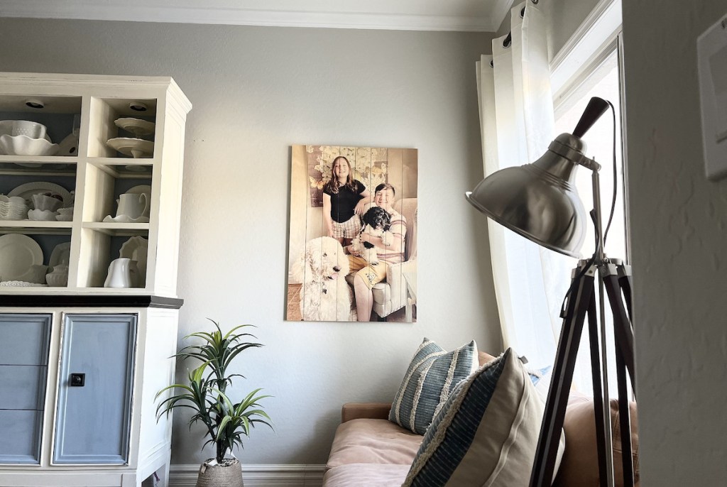 large photo pallet picture hanging on wall
