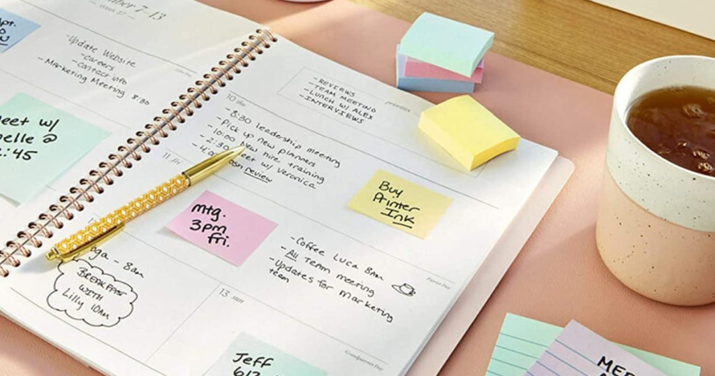 post it notes on planner