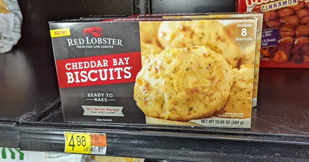 box of Cheddar Bay biscuits in Walmart freezer