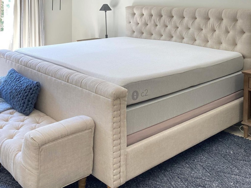 Sleep Number bed with upholstered headboard