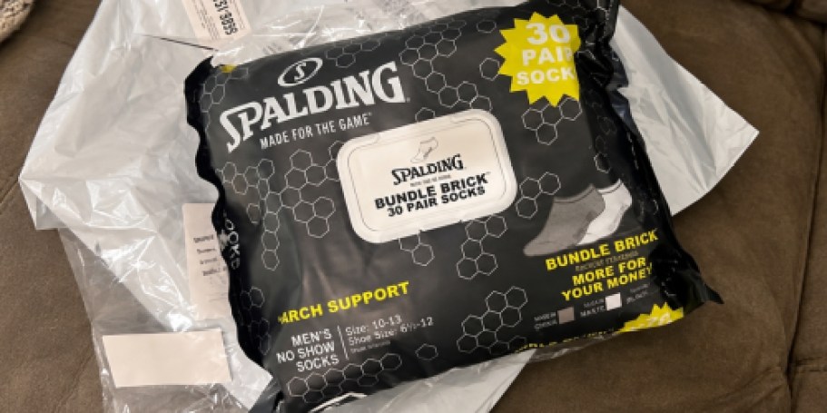 Spalding Men’s Black Socks 30-Pack Only $8 on Walmart.com