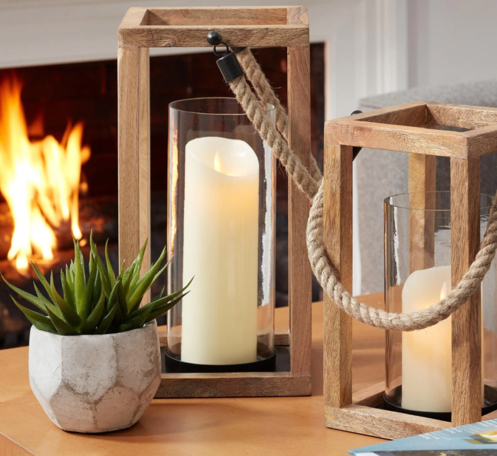 wood square candle holders