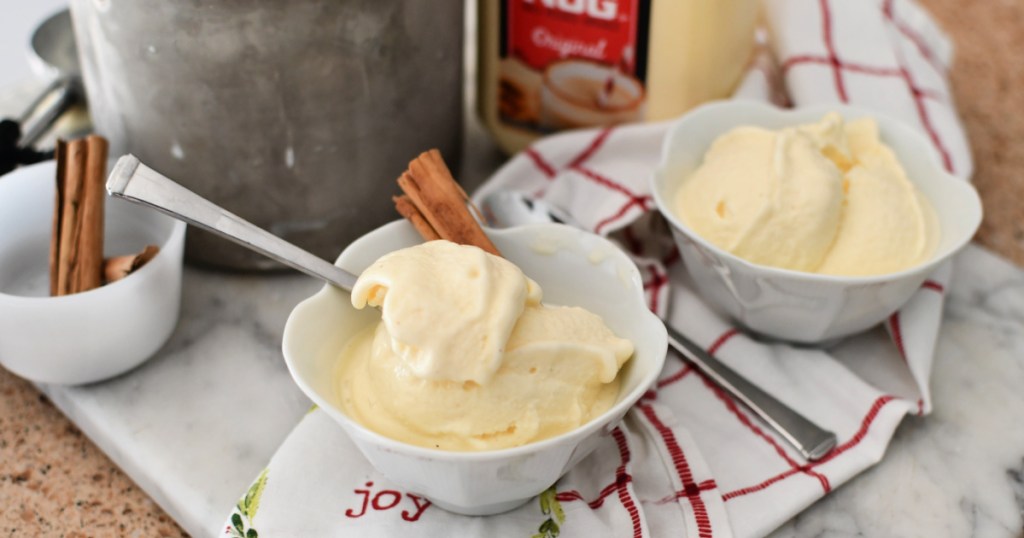 2 bowls of ice cream using eggnog