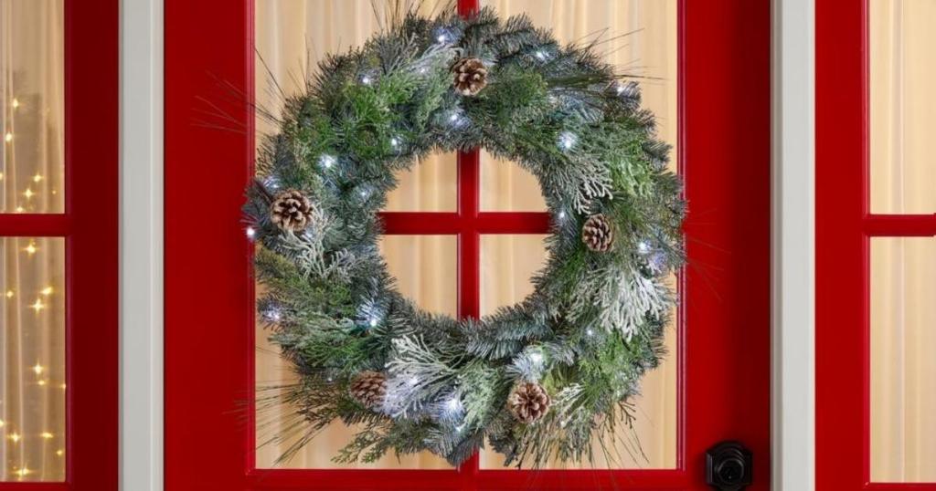 30" Pre-Lit Mixed Pine Artificial Christmas Wreath w/ Pine Cones & Cedar Accents
