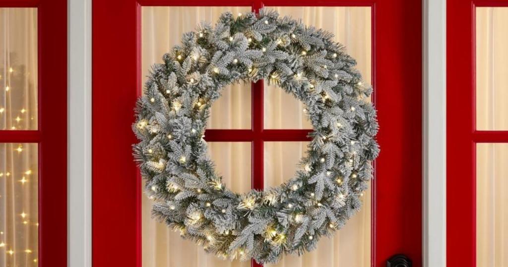 30" Starry Light Flocked Pre-Lit Artificial Christmas Wreath