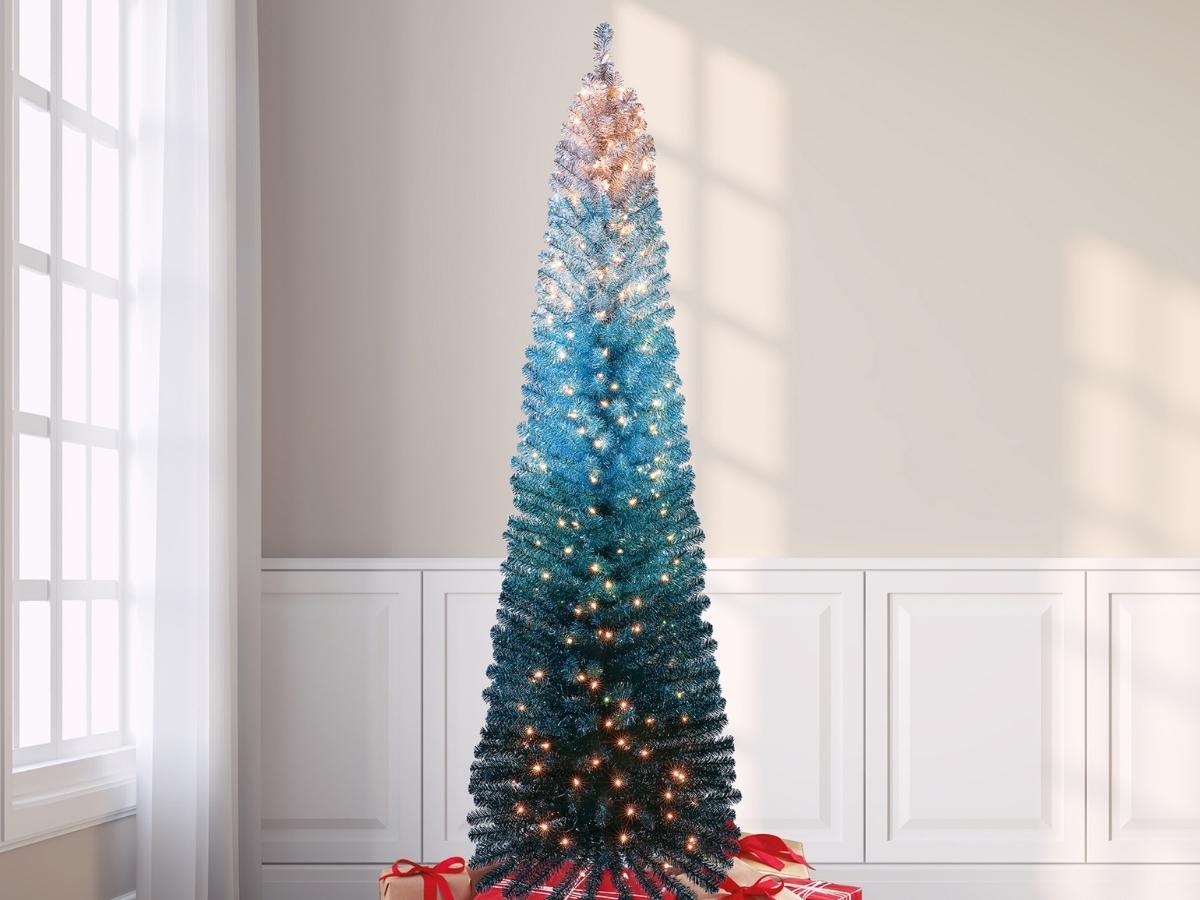 7' Holiday Time Pre-Lit Midnight Ombre Tinsel Spruce Artificial Christmas Tree