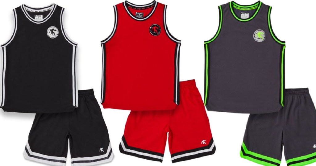 AND1 Boys Jersey Tank & Basketball Shorts 2-Piece Set black red and ebony