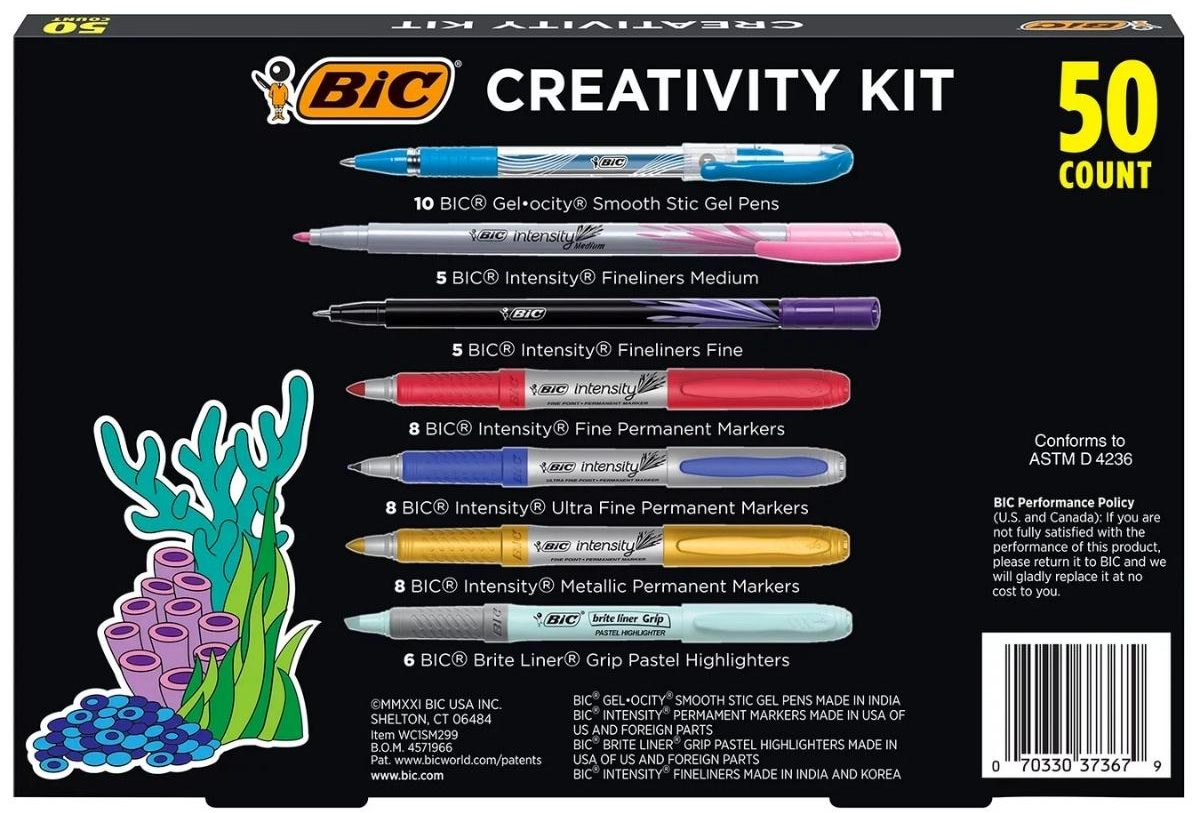 bic creativity kit 50 count pens and markers