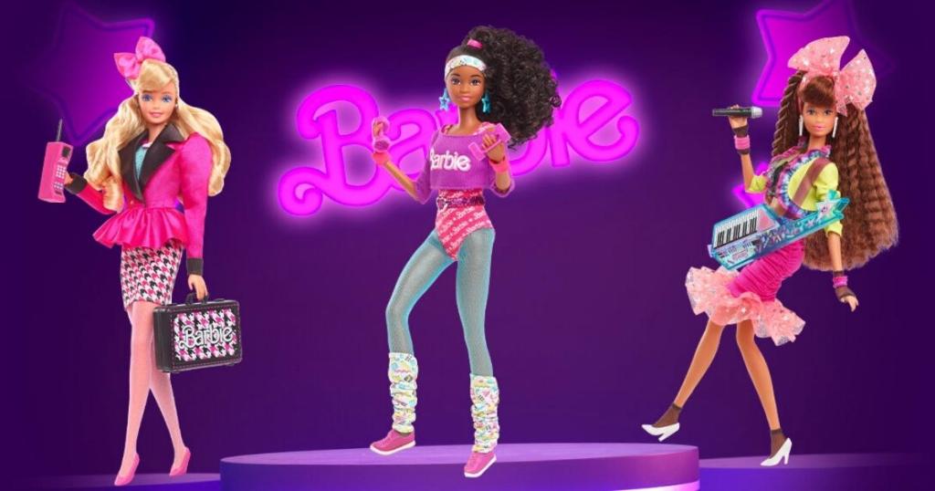 barbie rewind 80s edition dolls with career barbie, work out doll and doll's night out