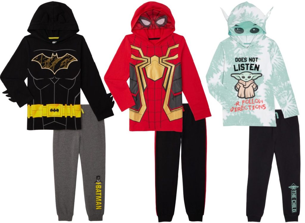 three boys character jogger and hoodie sets