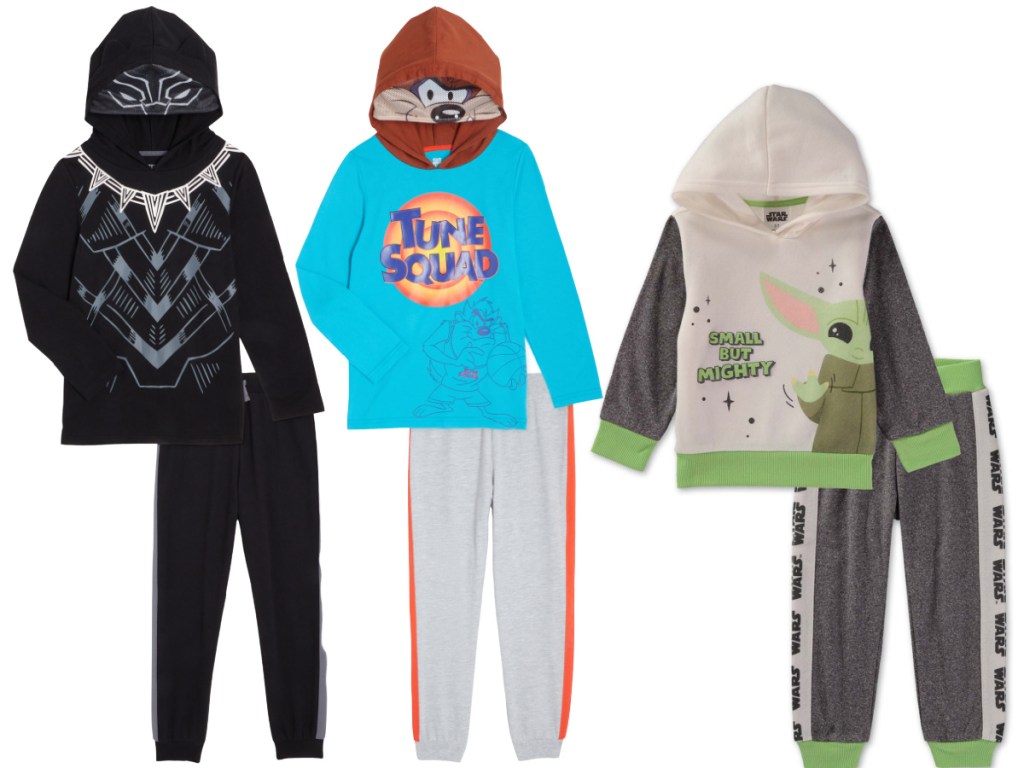 three boys character jogger and hoodie sets