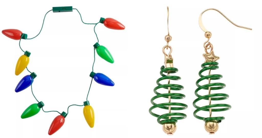 christmas lights light up necklace and christmas tree drop earrings