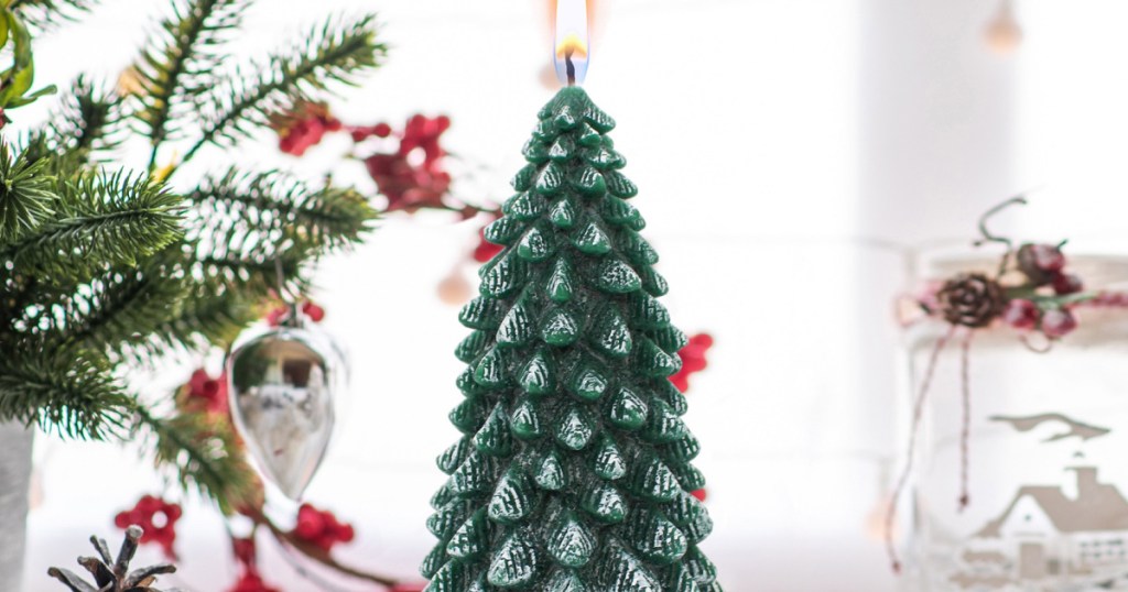 2-Pack Holiday Time Figural Christmas Tree Candle, Green with White Brush