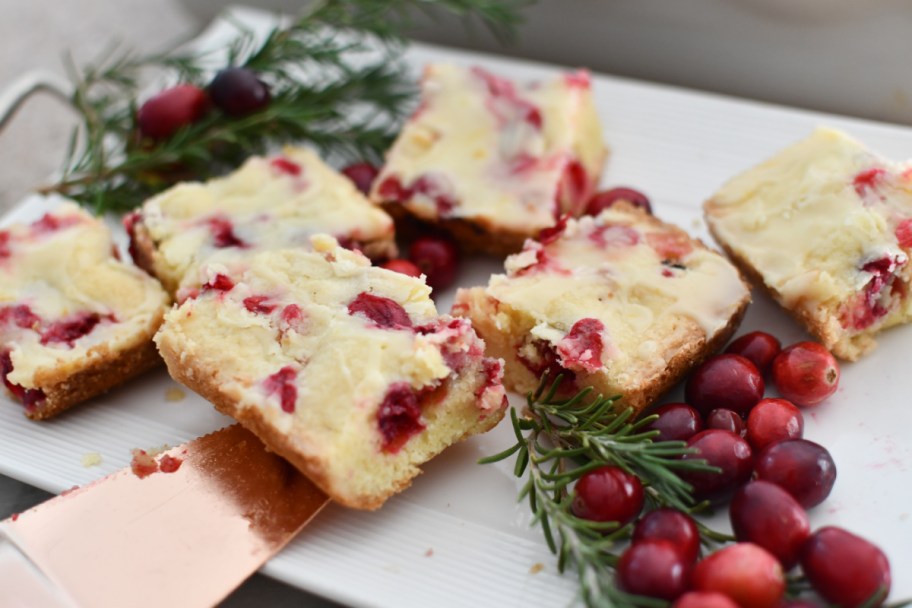 slices of a cranberry holiday cake recipe