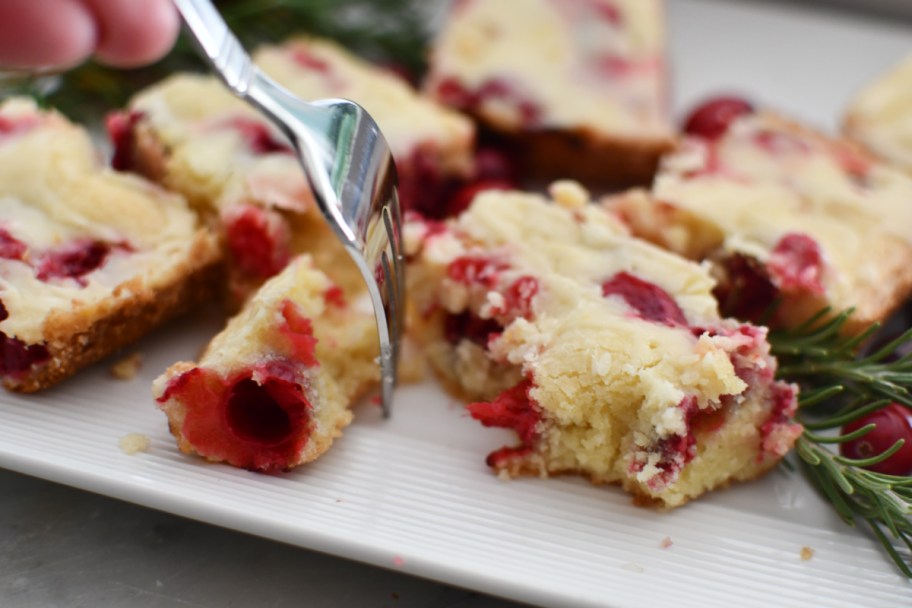 a forkful of a fruity holiday dessert