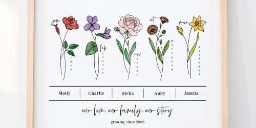 Custom Birth Flower Print Only $16.88 Shipped (Regularly $26) | Personalize w/ Up to 5 Names