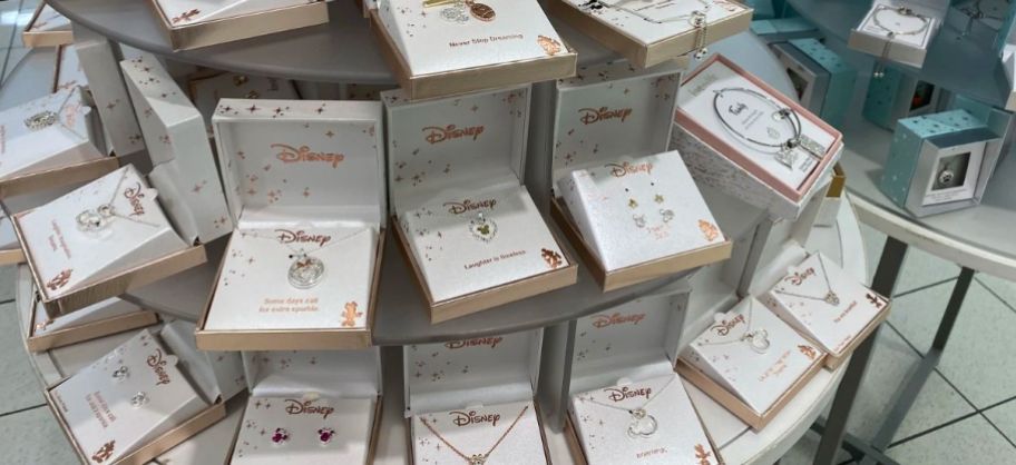 Disney jewelry at Kohls on a display table