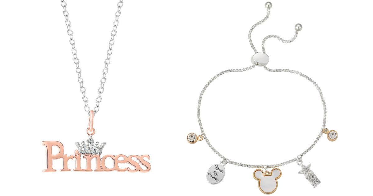 Disney princess necklace and Never stop dreaming charm bracelet