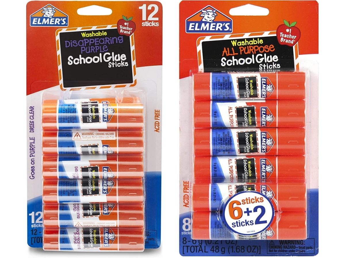 two stock images of packs of elmers glue sticks