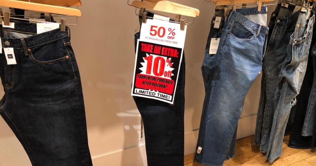 gap women's jeans with sale sign attached