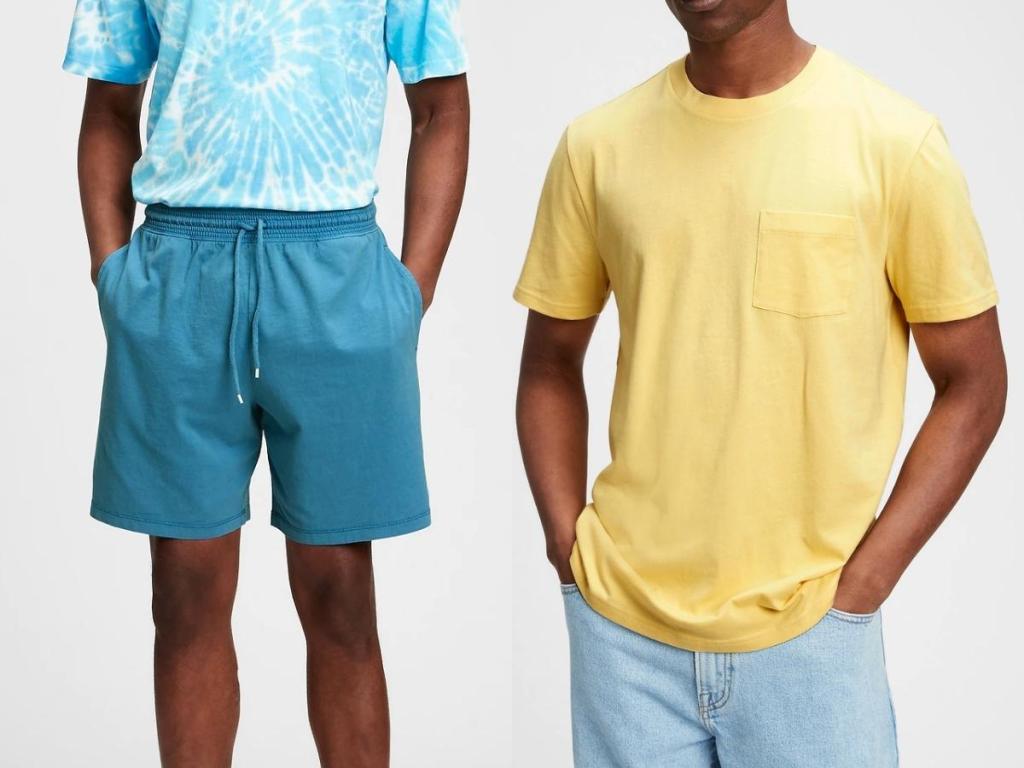 gap men's sweat shorts and yellow t shirt