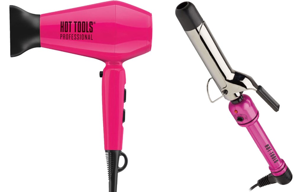 pink hot tools blow dryer and curling iron