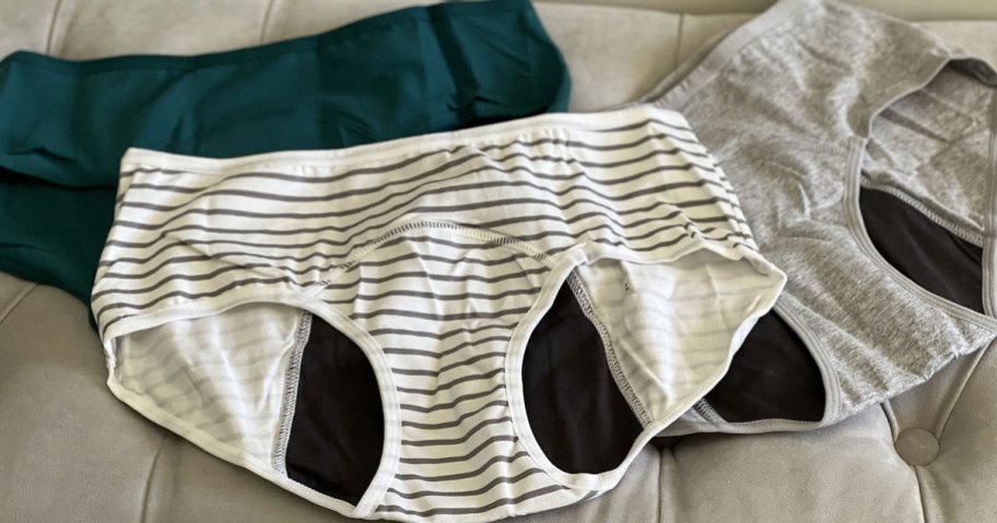 three pairs of period underwear