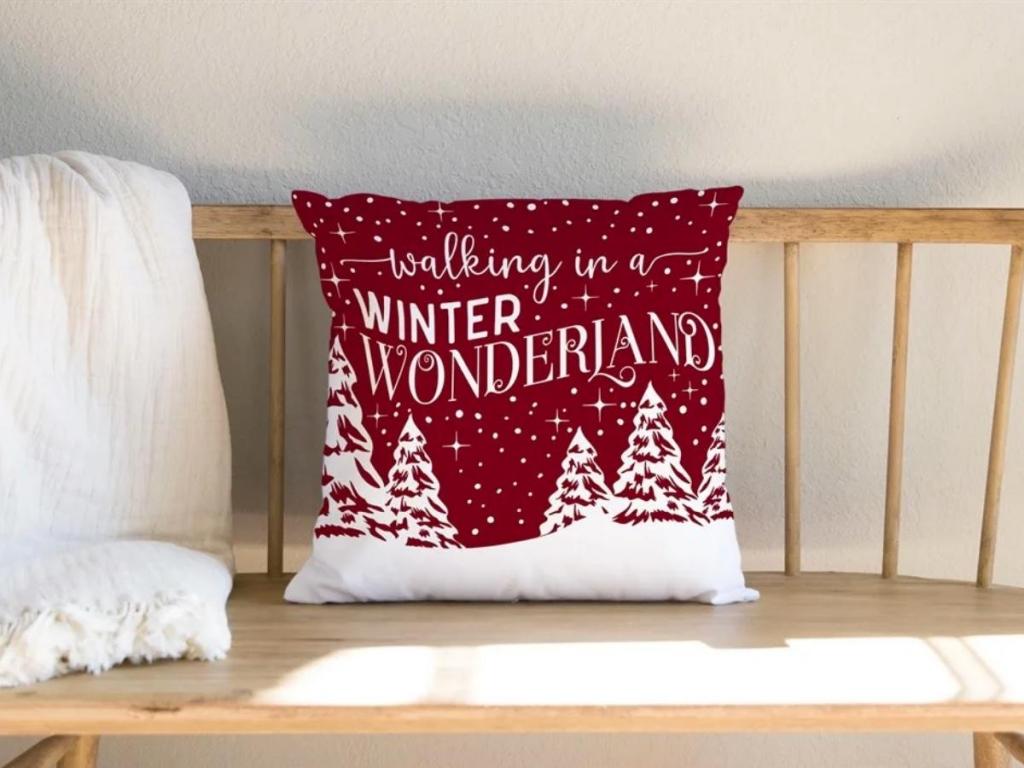 jane christmas pillow cover on bench