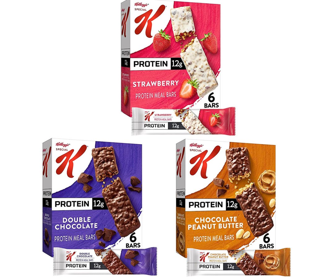 three boxes of special k protein bars