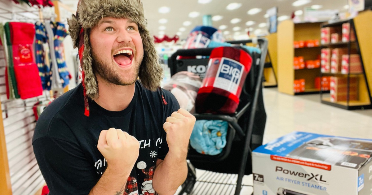 man excited in a store
