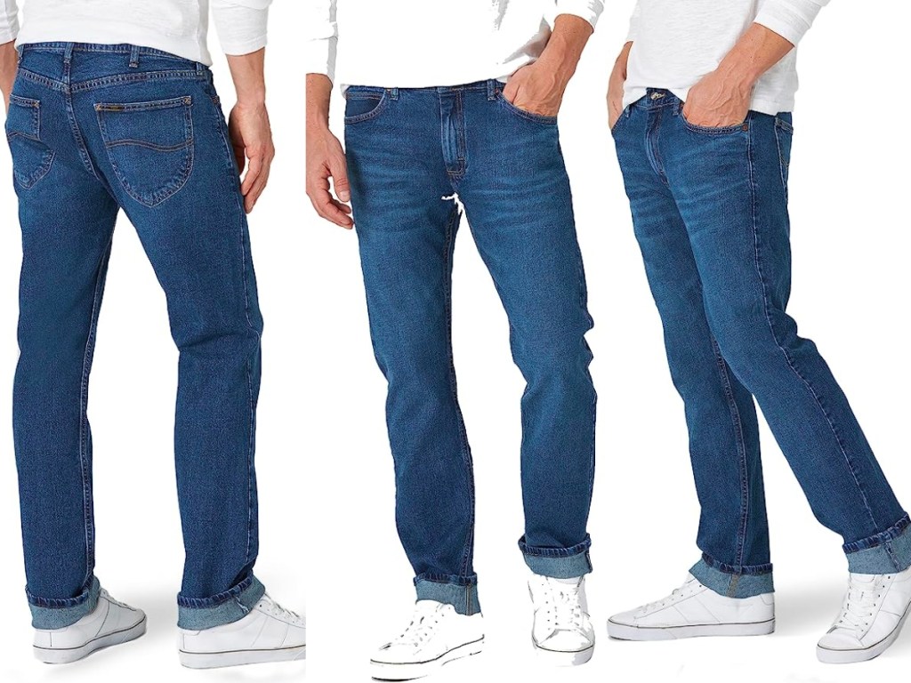 man wearing lee legendary slim fit jeans