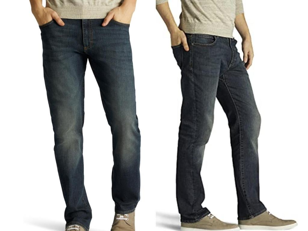 man wearing lee straight tapered jeans