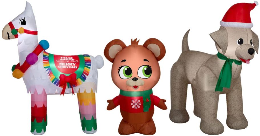 an inflatable llama, bear, and dog