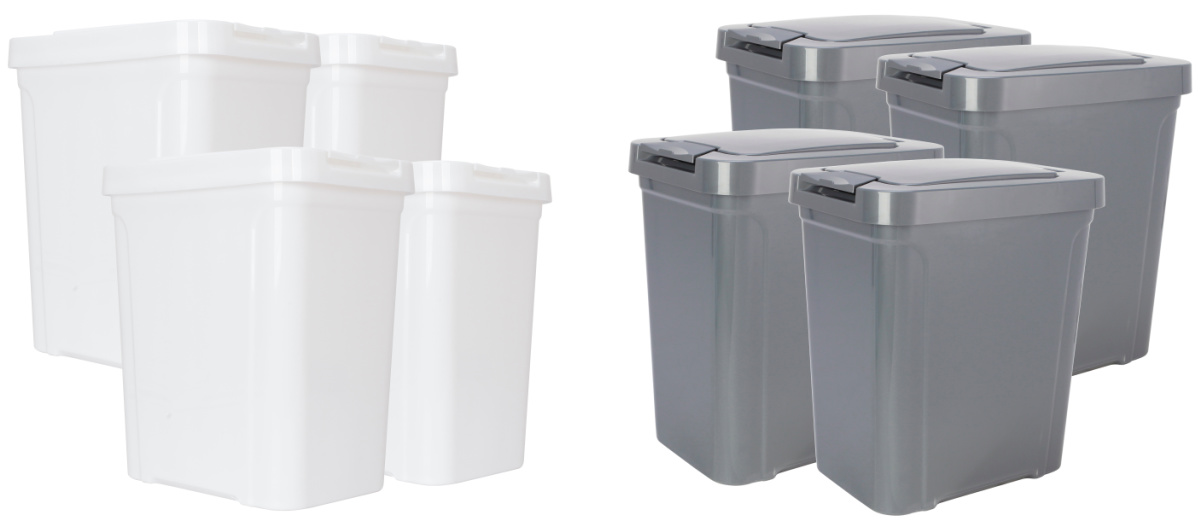 white and gray trashcans