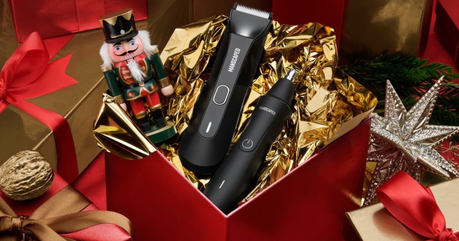 men's trimmers and nutcracker in holiday gift box