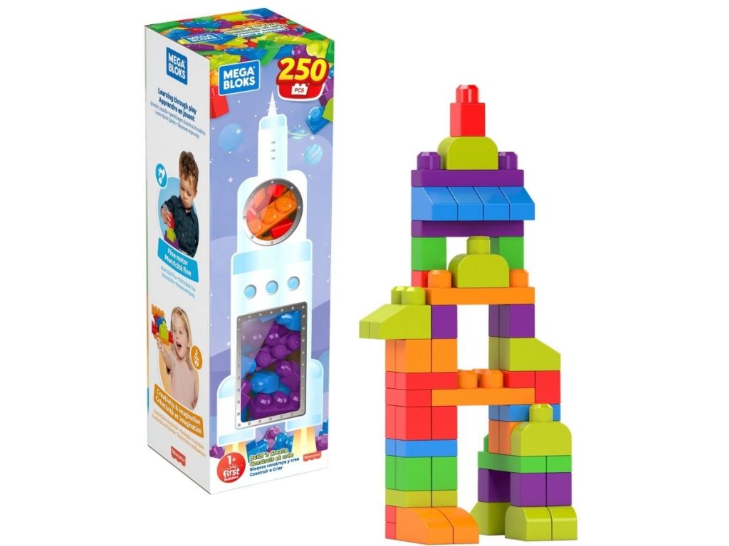 stock image of mega blocks 250 piece set in and out of the packaging