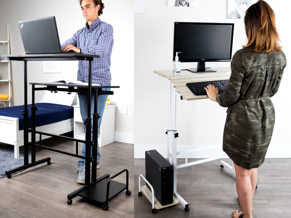 Mind Reader Mobile Sitting or Standing Desk with Side Storage