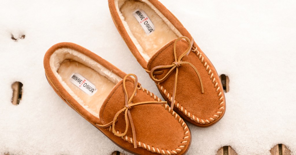 pair of moccasins in snow