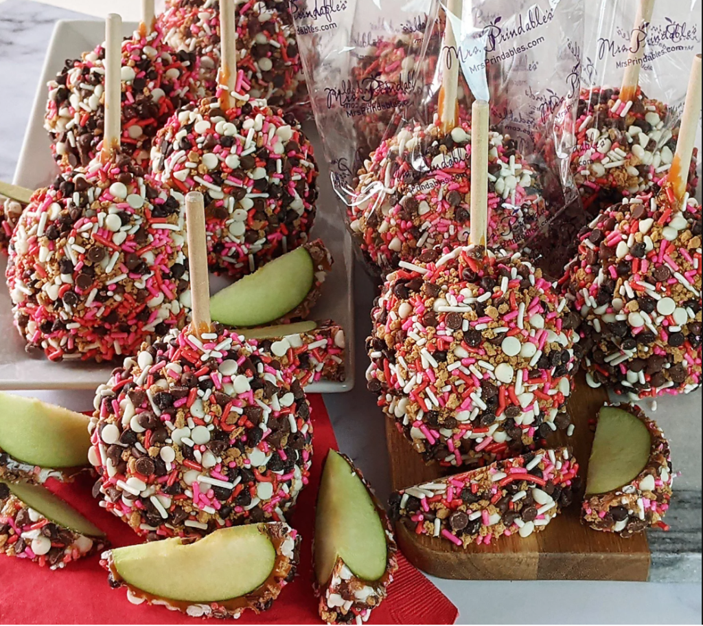 caramel covered apples with sprinkles