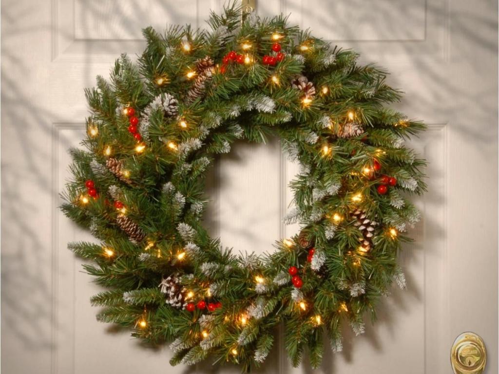 national tree frosted berry wreath on door