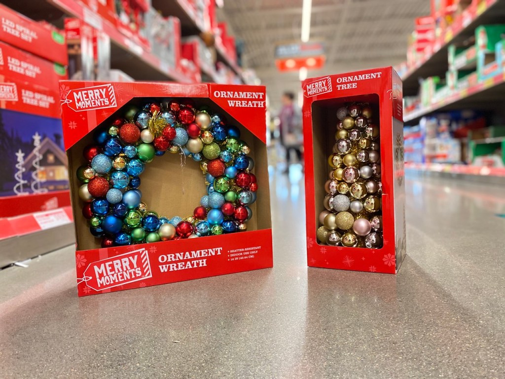 Ornament Tree or Wreath in boxes on store floor