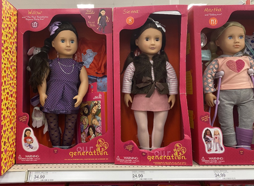 Our Generation dolls on a shelf at Target