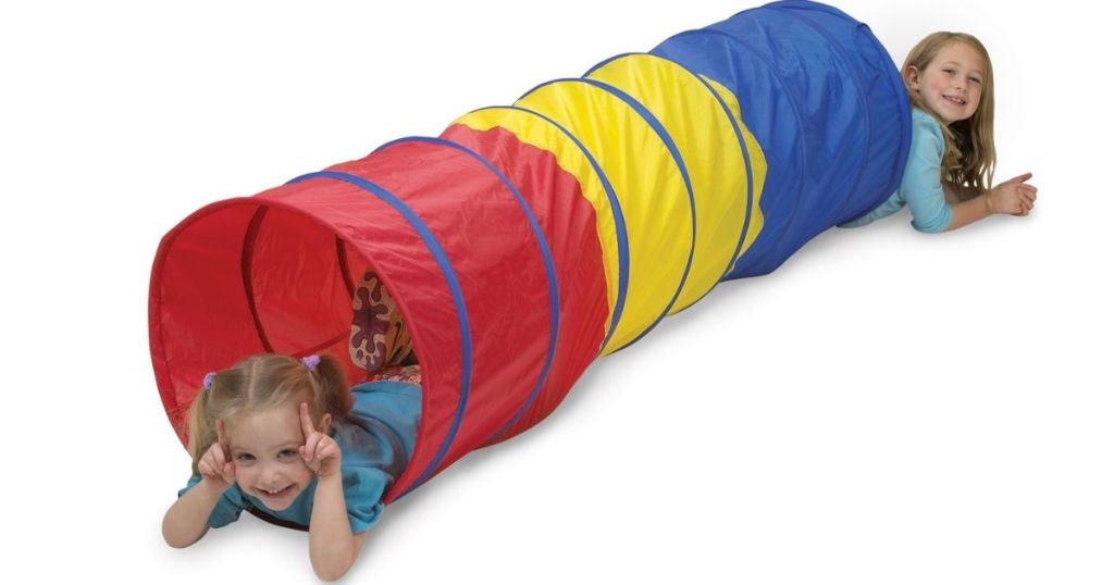 kids in rainbow tunnel toy