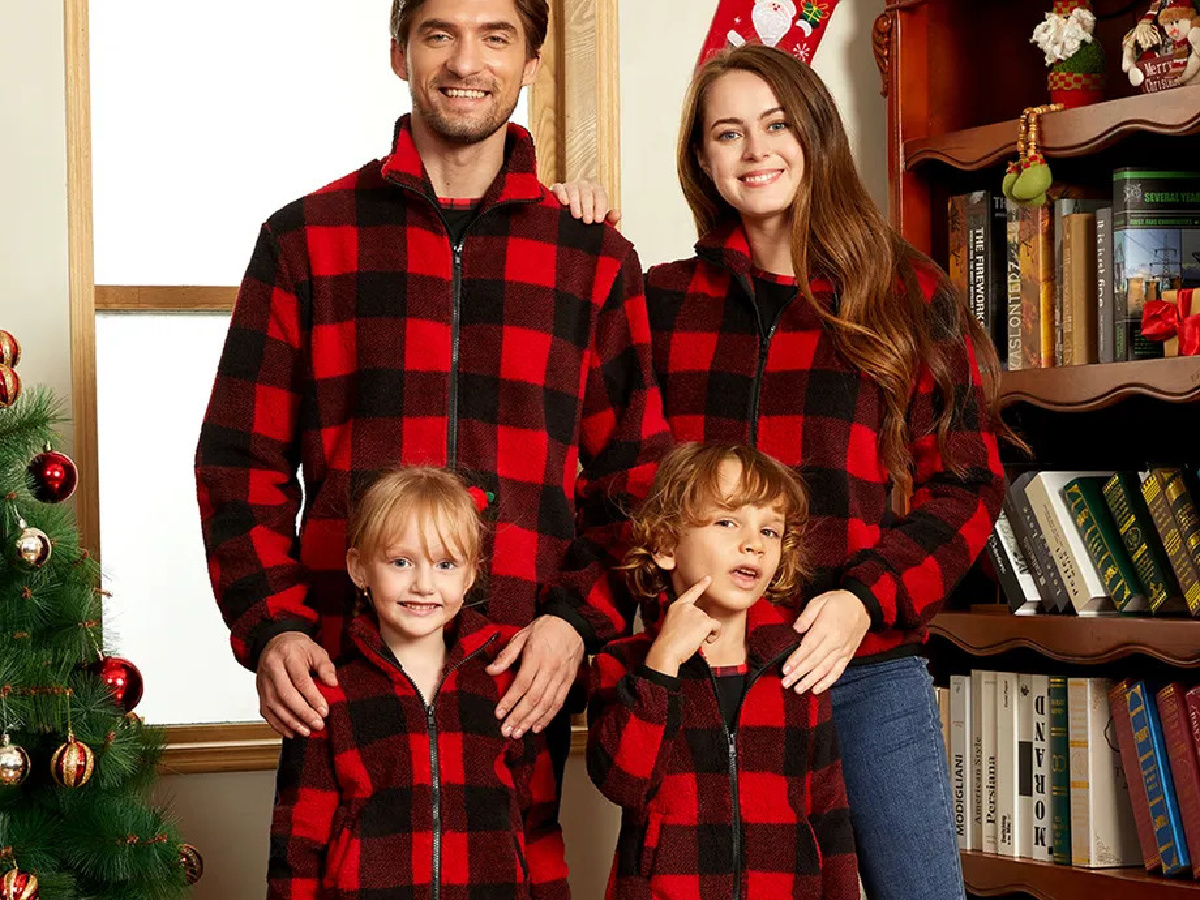 family in flannel pajamas