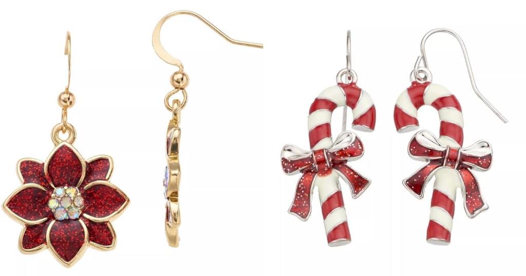 poinsettia and candy cane earrings