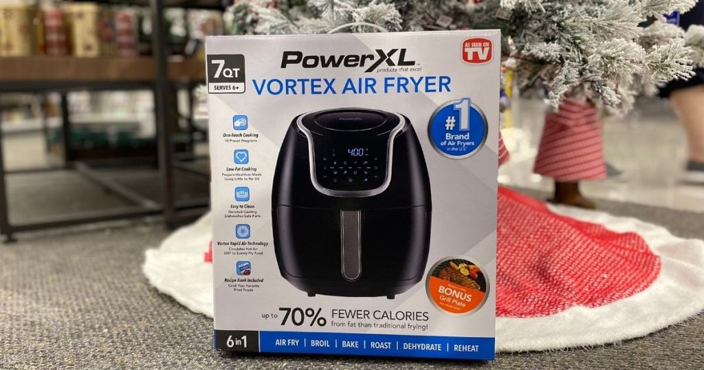 air fryer in front of christmas tree