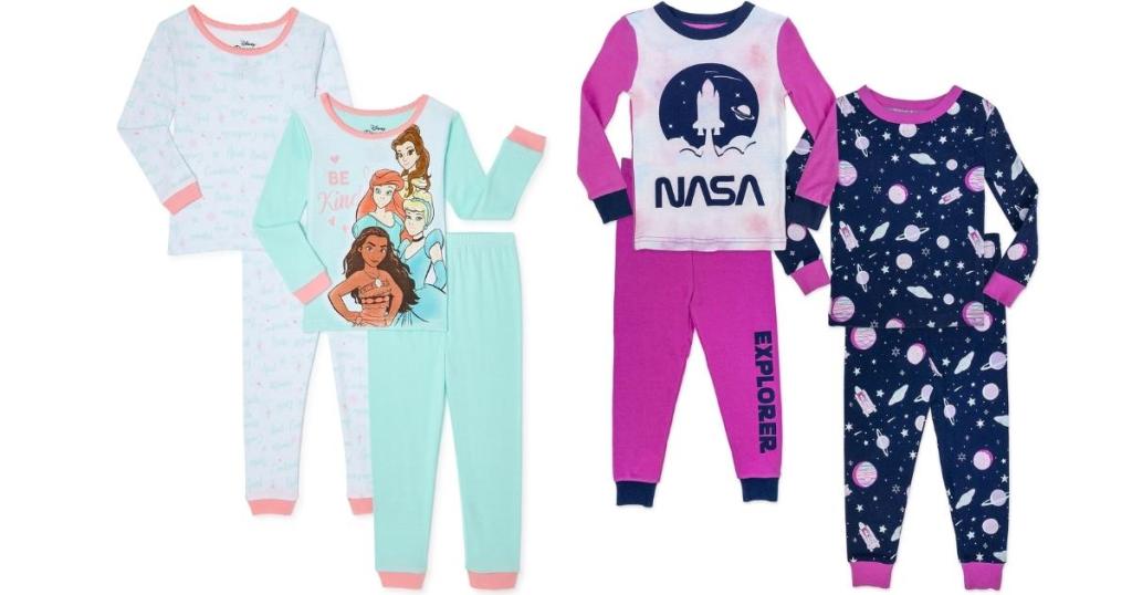 disney princess and nasa toddler girls 4 piece pajama sets