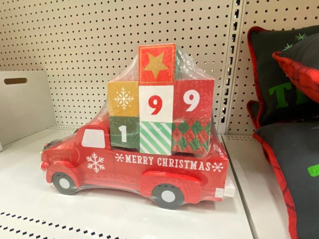 red truck advent calendar sitting on store shelf