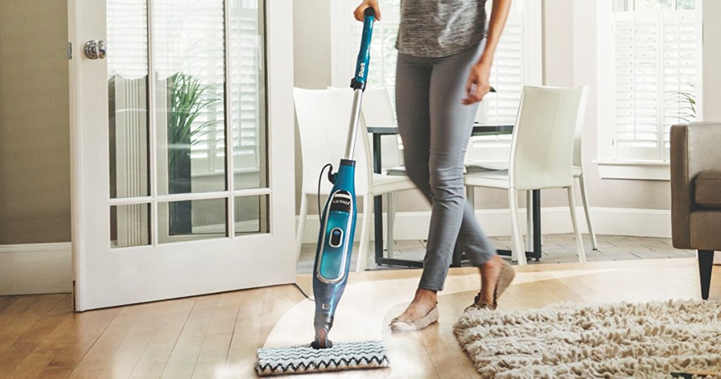 woman cleaning floor with Shark Genius Steam Mop